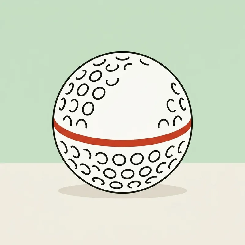 A golf ball with a single bold line drawn around its middle