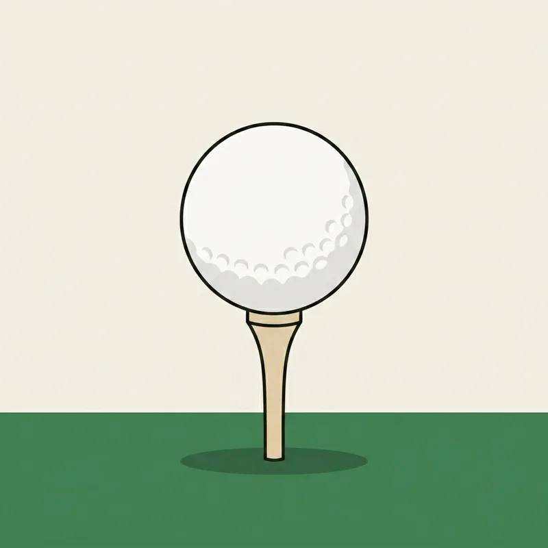 A golf ball resting on a wooden tee pushed into firm ground