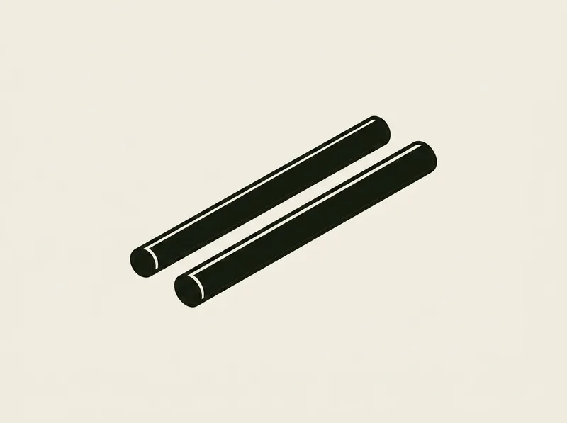 Illustration of two short thin round alignment rods lying side by side with plain dark surfaces and rounded ends