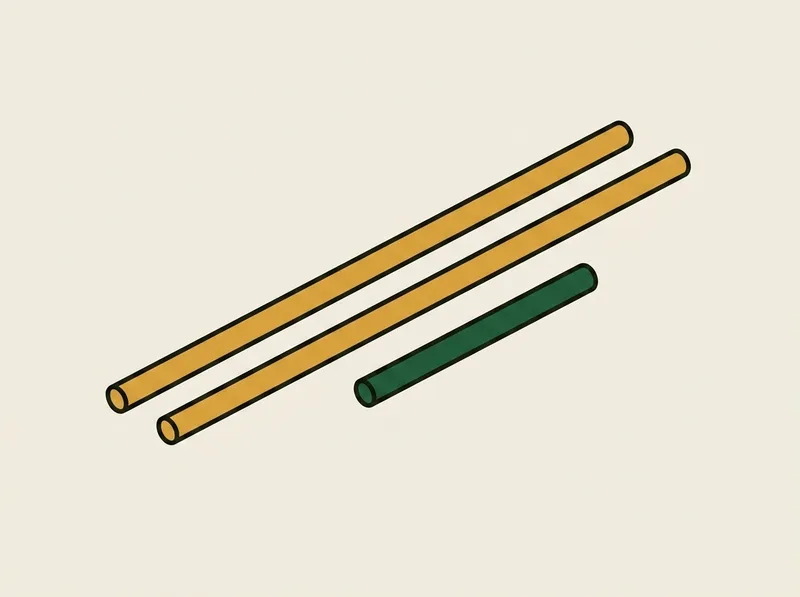 Illustration of three round alignment rods lying side by side, two of equal length and a third less than half as long