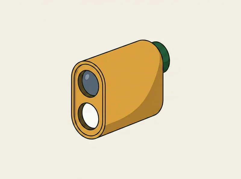 Illustration of a small compact golf laser rangefinder standing upright on one end with a plain unmarked body