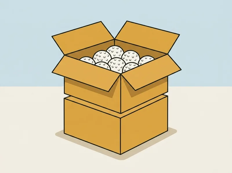 Illustration of two plain cardboard boxes of golf balls stacked one on the other