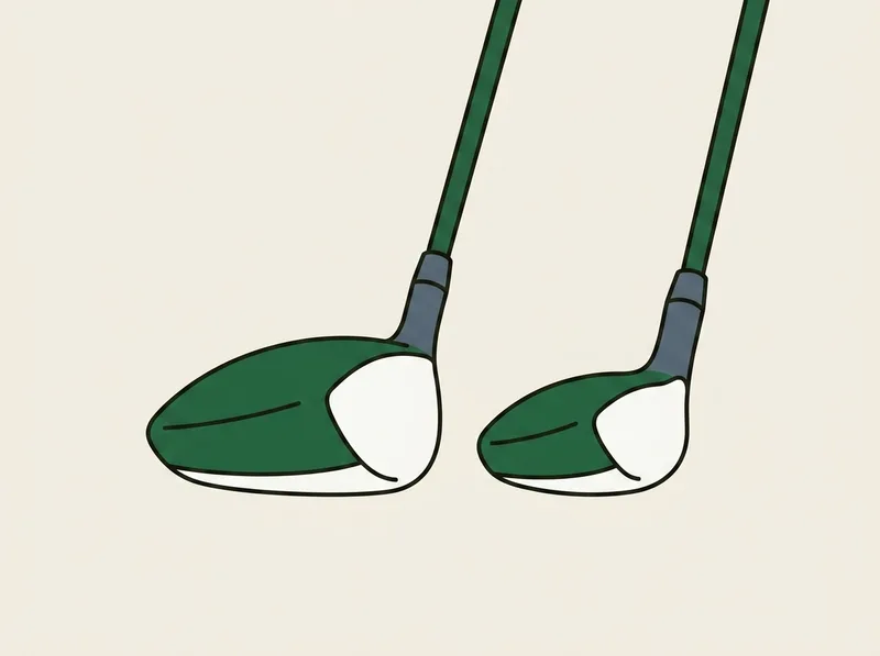 Illustration of a larger fairway wood head and a smaller hybrid head side by side