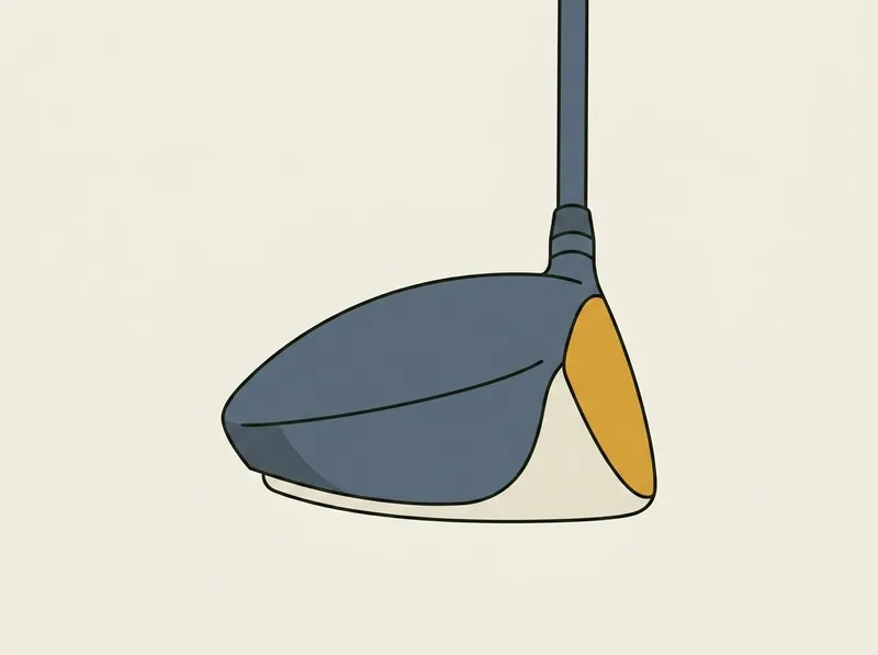 Illustration of a golf driver head resting on its sole as it would sit at address, seen from behind