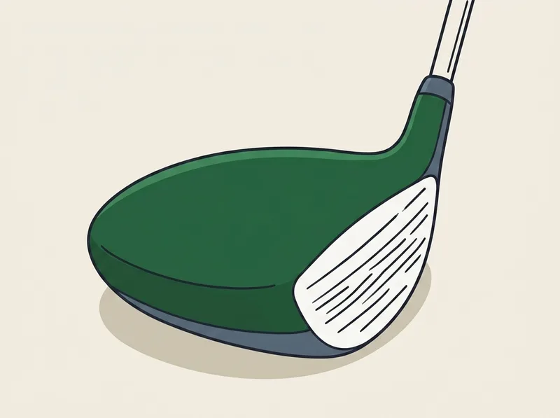 Illustration of a large golf driver head seen from three quarters behind, showing the smooth rounded crown