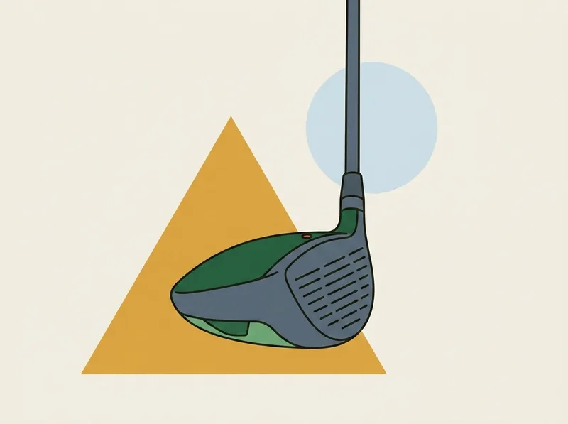 Illustration of a golf driver standing upright with the scored face of the club head turned toward the viewer