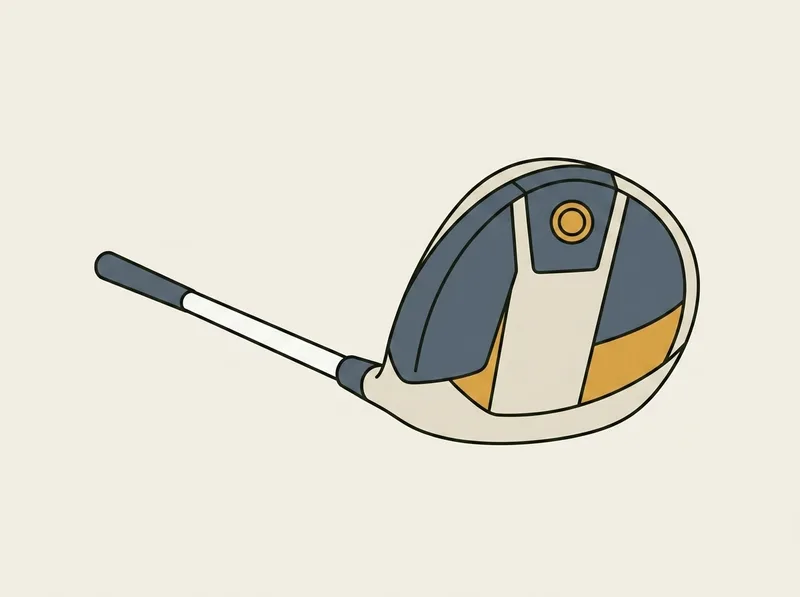 Illustration of a golf driver lying with the sole of the club head facing the viewer, showing a round weight port set into the sole