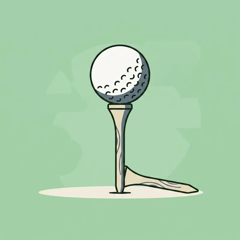 A golf ball resting on a tall wooden tee beside a second bare tee lying flat