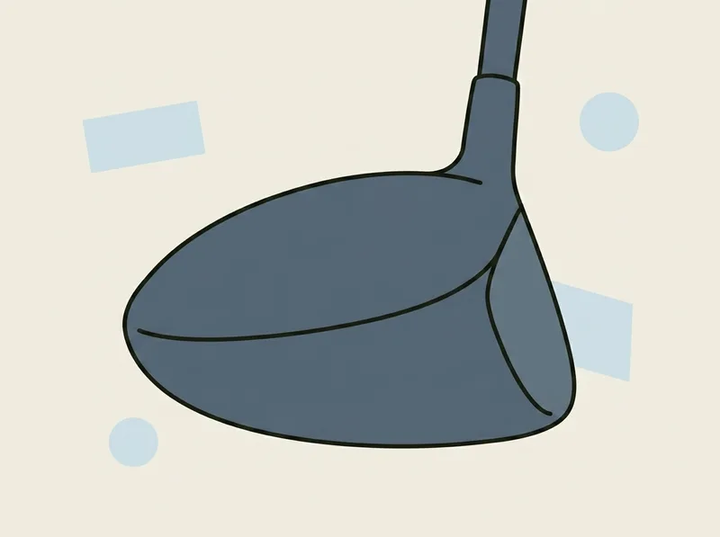 Illustration of a large golf driver head seen from behind and above, showing the full width of the crown