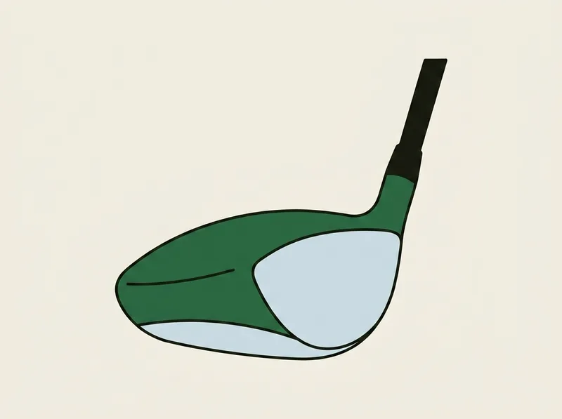 Illustration of a golf driver head seen from the heel side, showing the hosel and the depth of the body