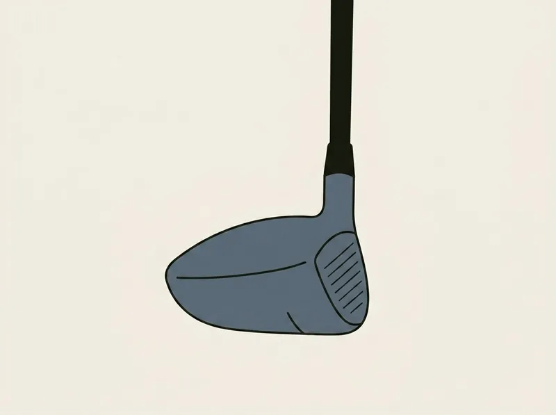 Illustration of a golf driver head seen from above at address, the hosel set slightly ahead of the face