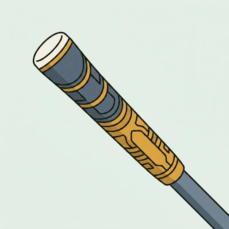 A close view of a textured rubber golf club grip on the end of a shaft