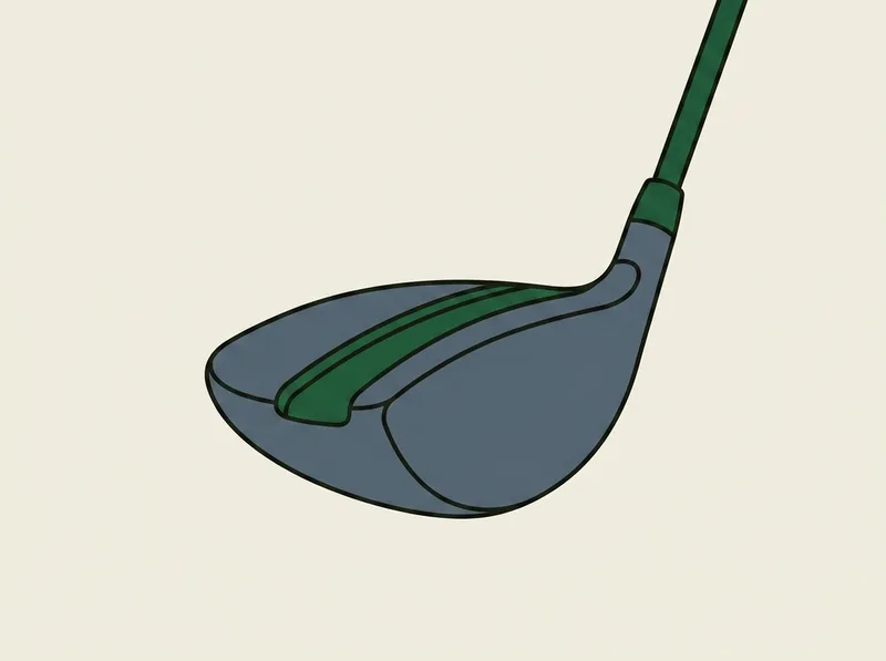 Illustration of a golf driver lying with the sole of the head facing the viewer