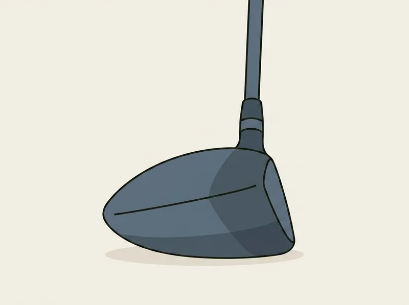 Illustration of a golf driver head resting on its sole seen from behind, the crown split into two contrasting bands