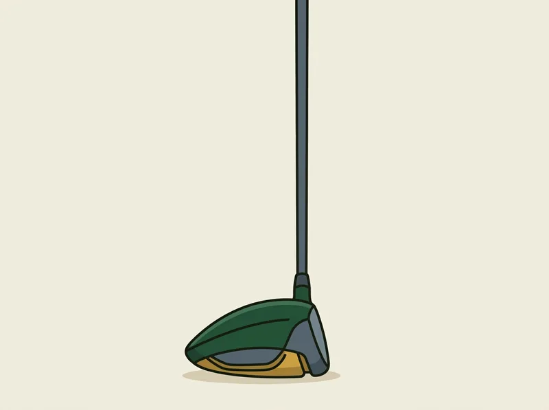 Illustration of a very slim golf driver standing upright, head at the bottom of the frame