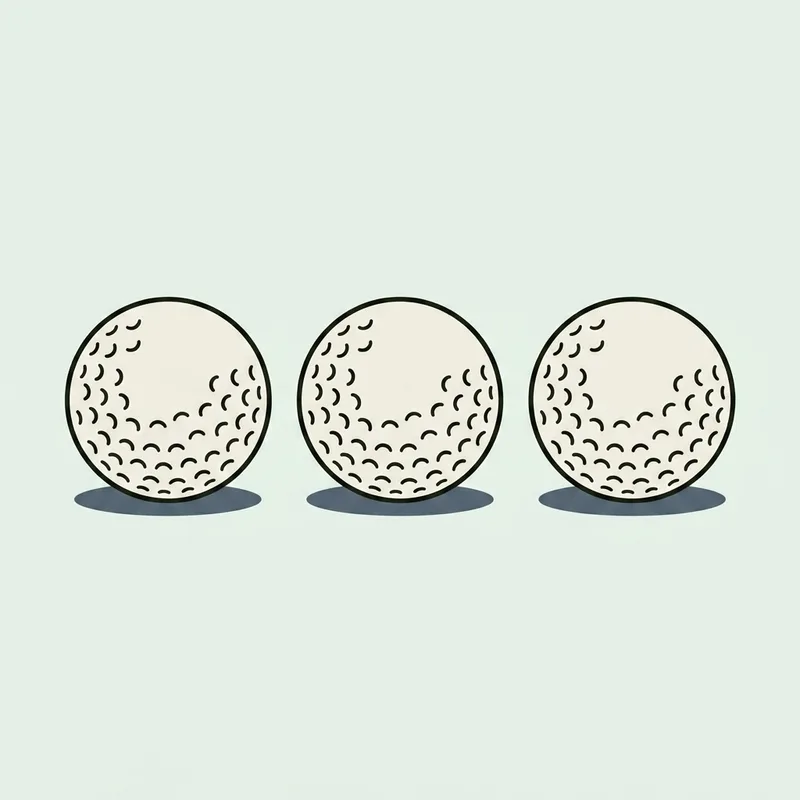 Three golf balls resting in a row on a flat surface