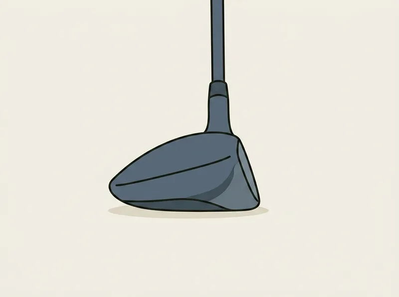 Illustration of a wide golf fairway wood head seen from behind, showing the shallow crown