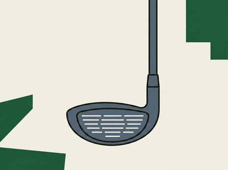 Illustration of a golf fairway wood standing with the scored face of the head turned toward the viewer