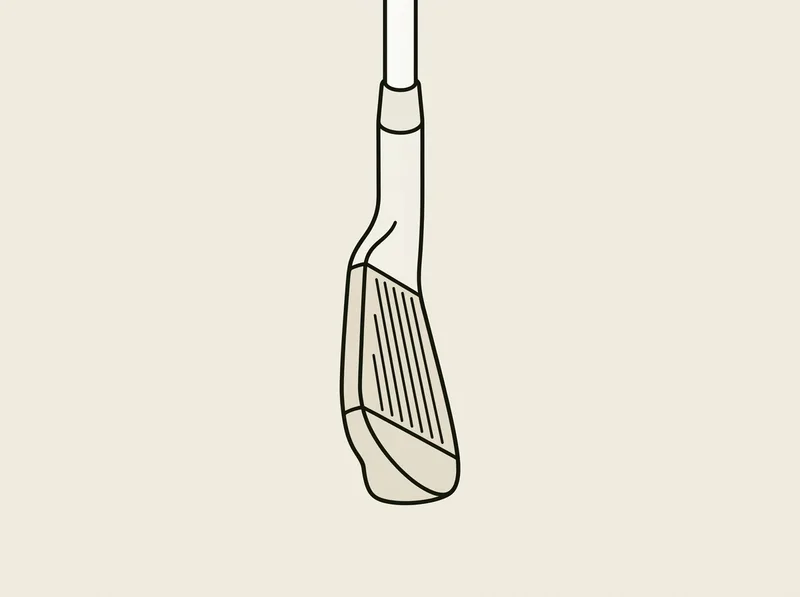 Illustration of a golf iron seen from above at address showing the leading edge set back behind the hosel