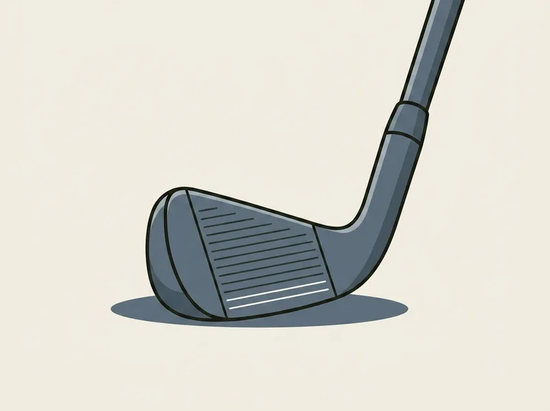 Illustration of a golf iron head resting on a very wide sole seen from three quarters
