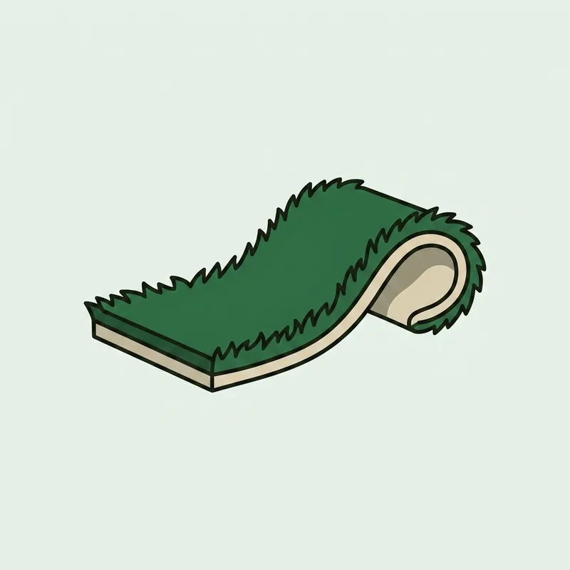 A shallow strip of cut turf lying loose on close cut grass