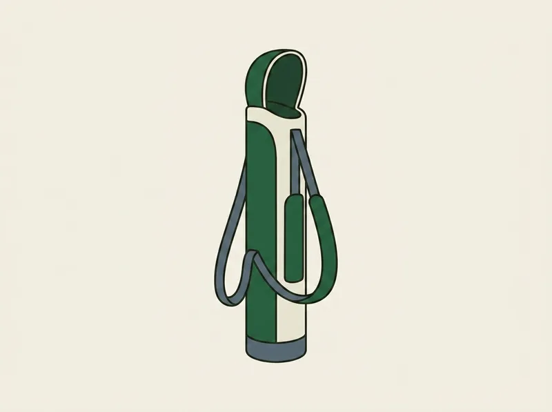 Illustration of a slim lightweight golf carry bag with a narrow body and a shoulder strap looped across the front