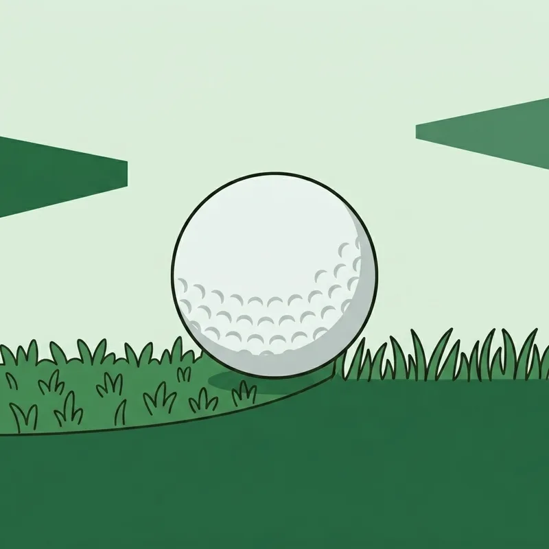 A golf ball resting on the fringe grass beyond the edge of a putting green