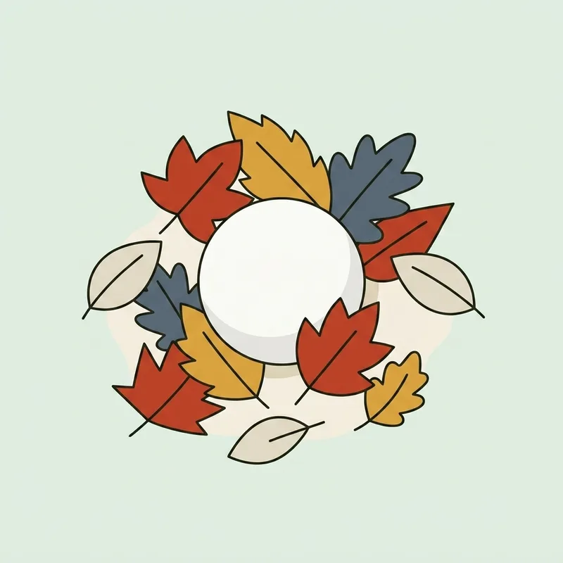 A golf ball on the ground surrounded by fallen autumn leaves