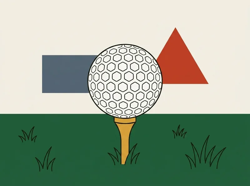 Illustration of a plain golf ball sitting on a wooden tee pushed into short grass
