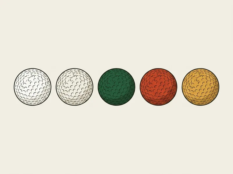 Illustration of five plain golf balls in a row, each a different flat tone