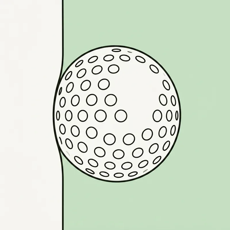 A golf ball squashed slightly out of round where it presses against a flat surface