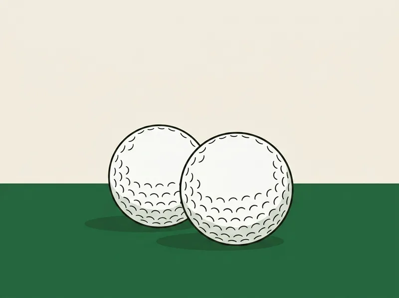 Illustration of two plain golf balls resting side by side in short grass