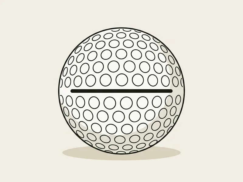 Illustration of a golf ball with a dimpled surface and a straight printed alignment line running across it