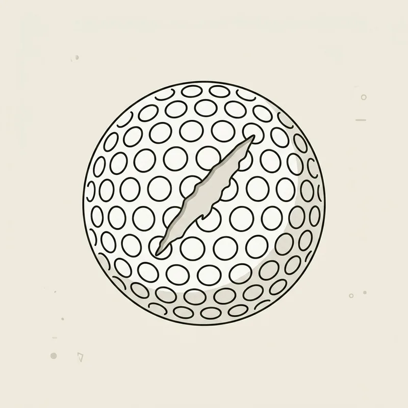 A golf ball with a visible scuff mark cut across the dimples on one side