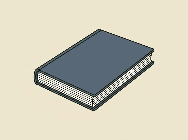 Illustration of a single closed hardback book lying flat with a completely blank cover