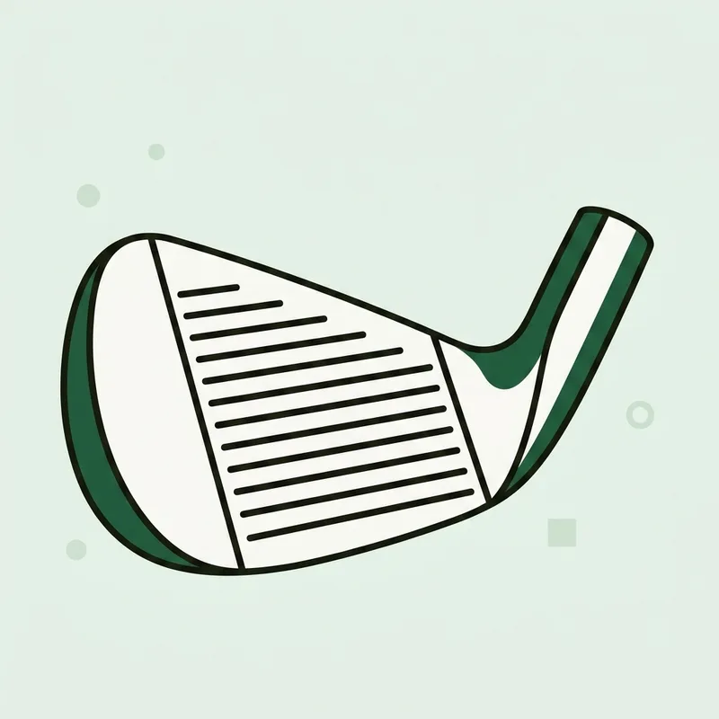 A golf iron head lying on its side with the grooves on the face visible