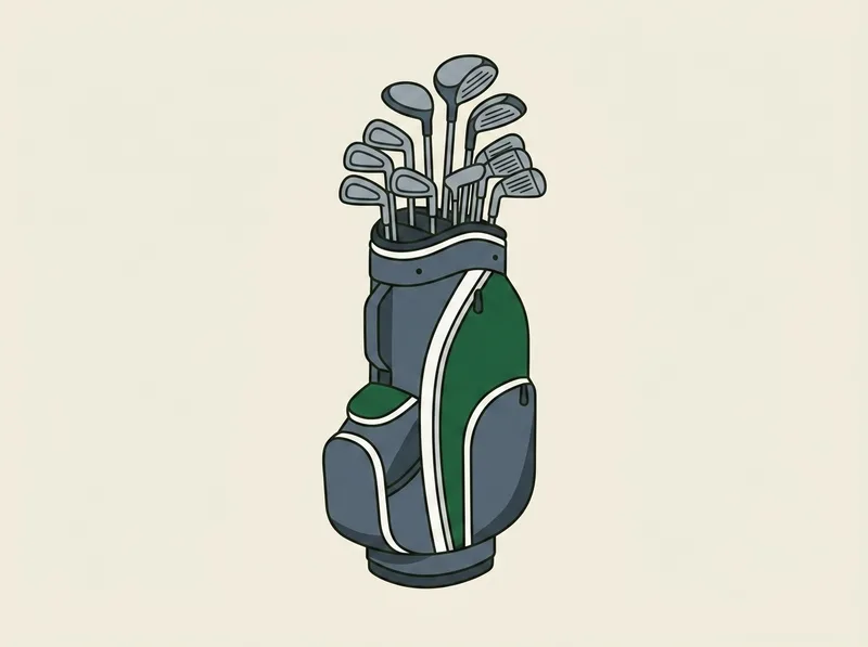 Illustration of a complete golf set standing in a lightweight stand bag