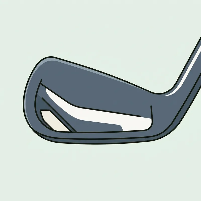 A close view of the wide sole of a golf iron