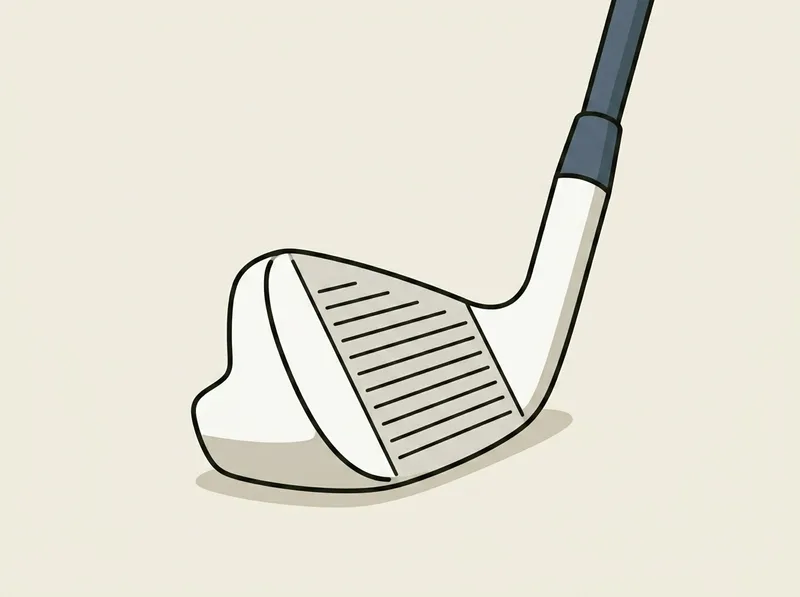 Illustration of a wide-soled hollow golf iron head resting on a flat surface