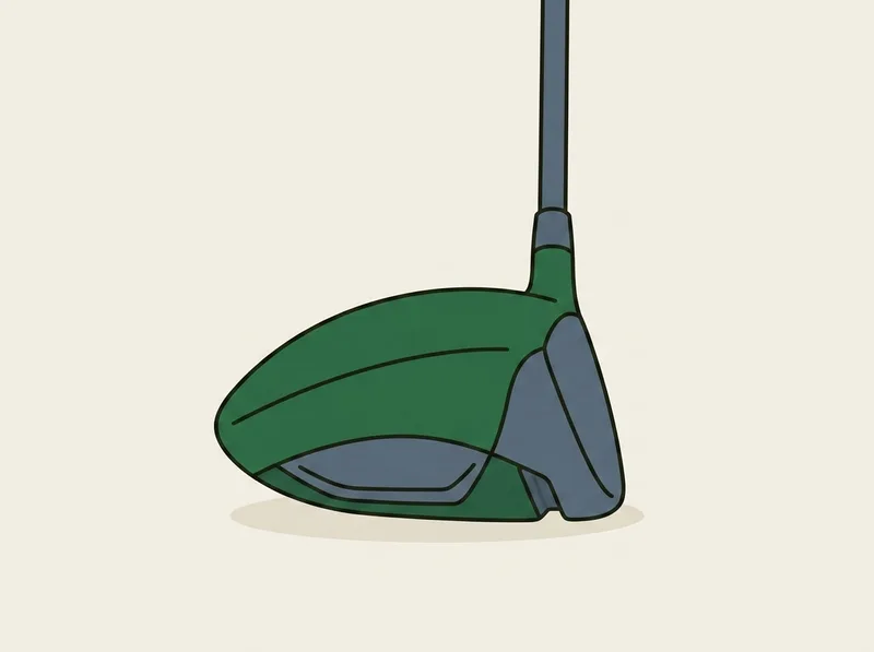 Illustration of a large rounded golf driver head resting on its sole