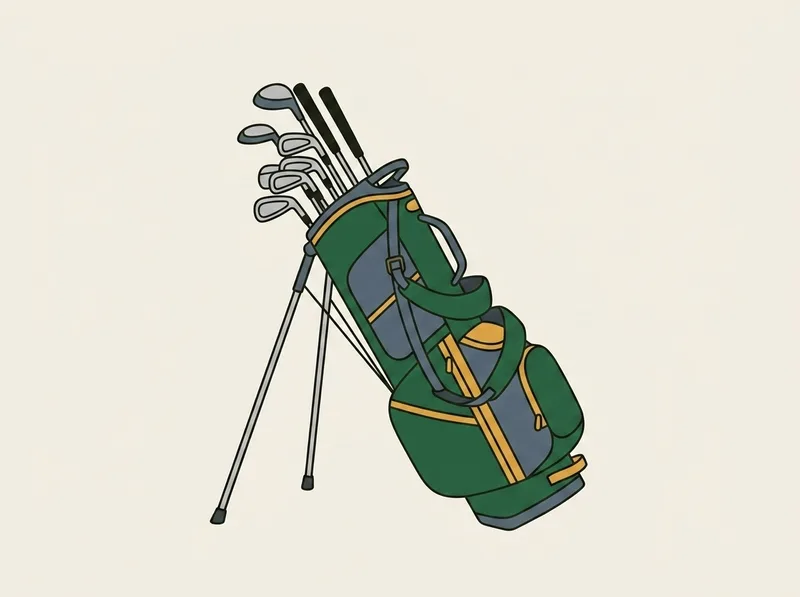 Illustration of a golf stand bag holding a full set of clubs with its legs deployed