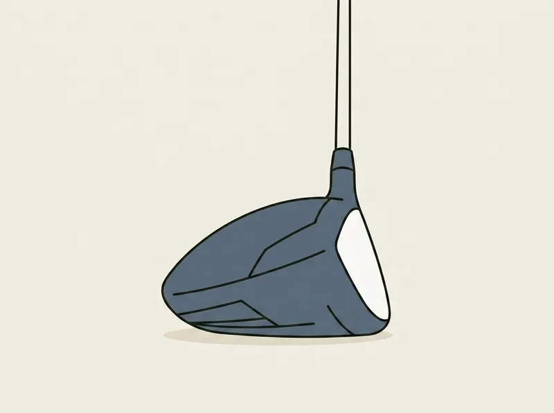 Illustration of a golf driver head resting on its sole as it would sit at address, seen from behind