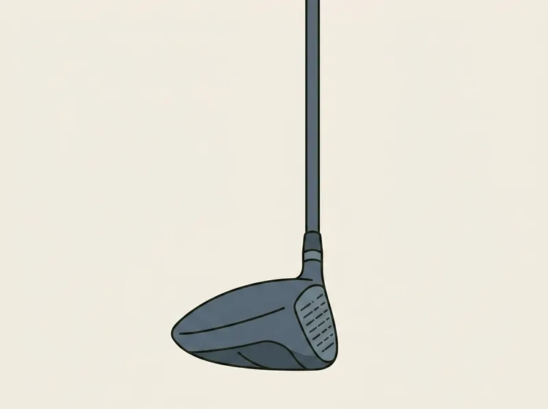 Illustration of a golf driver standing upright with the scored face of the club head turned toward the viewer
