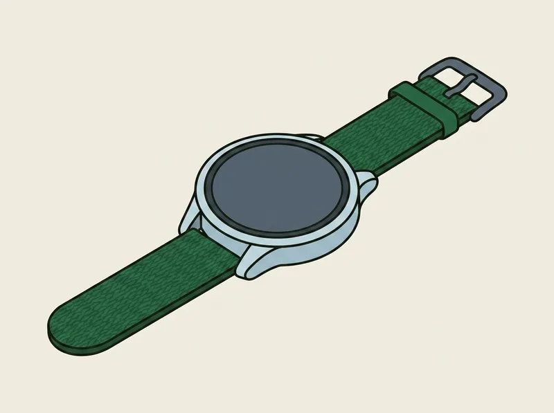Illustration of a round sports watch lying flat with a blank unlit screen