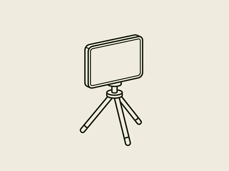 Illustration of a small rectangular launch monitor unit standing on a low tripod