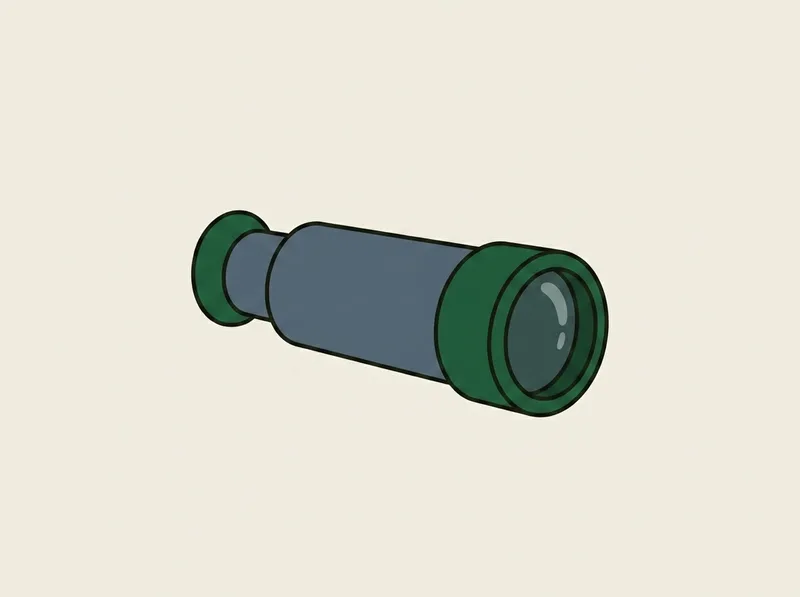 Illustration of a small handheld laser rangefinder resting on a flat surface