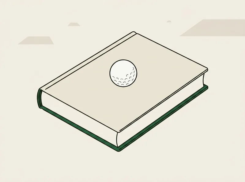 Illustration of a small closed hardback book lying flat with a golf ball resting on top of it