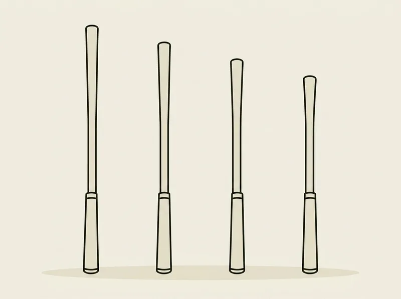 Illustration of four golf club shafts of different lengths standing upright in a row
