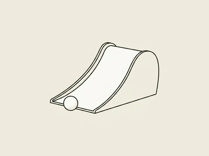 Illustration of a small curved putting target ramp with a golf ball at its mouth