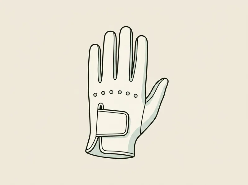 Illustration of a leather golf glove with a wide closure tab across the wrist and small ventilation holes across the knuckles